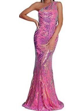 NEW Giffniseti Sequin Prom/Formal Dress Womens Small Pink Holographic Mermaid